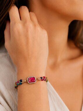 NWT Colourful Howlite & Agate Beaded Bracelet With Crystal Accent